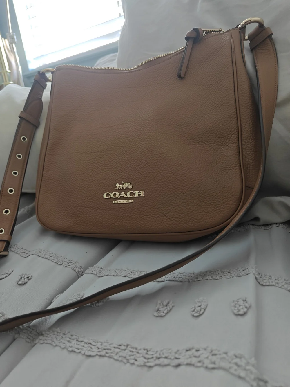 Coach Pebble Leather Crossbody Bag in Saddle Brown